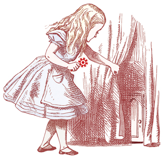 Alice in front of small door